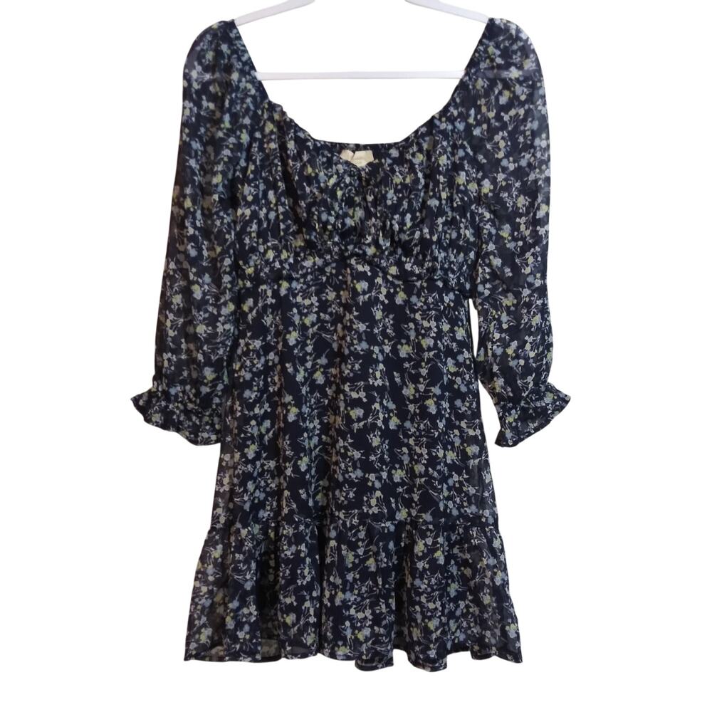 Indulge Blue Floral Milkmaid Mini Dress Boho Western Size Small